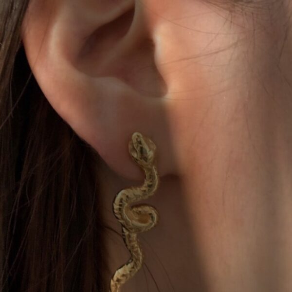 Coppia Orecchini Serpente Argento 925 Anticato - immagine 2