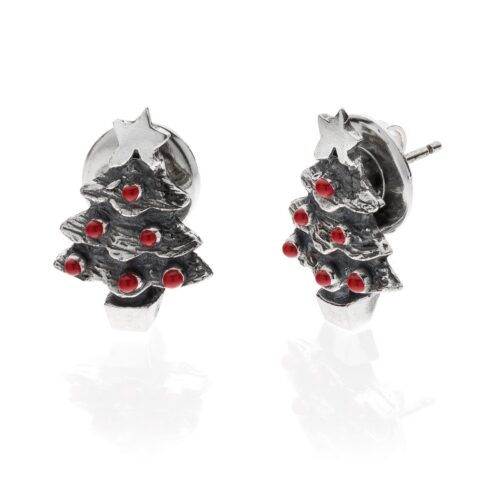 Coppia Orecchini lobo Xmas Tree Argento 925 Anticato Smaltato