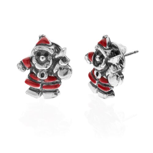Coppia Orecchini lobo Santa Claus Argento 925 Anticato Smaltato