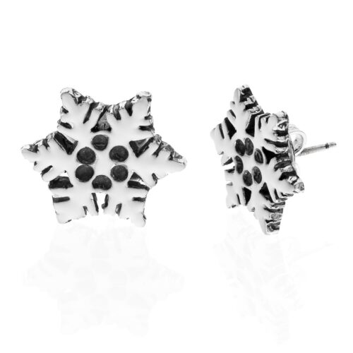 Coppia Orecchini lobo Snowflake Argento 925 Anticato Smaltato